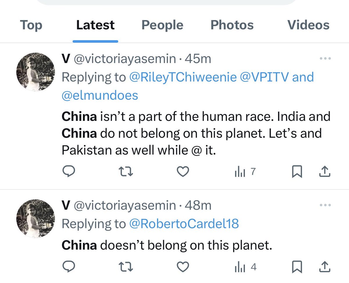 I guess this “commenter” @victoriayasemin did not like being called out on being #racist The ironic thing is in her description she has ✌🏼which means peace 🤔 Here’s a small sample of her hate against China, India & Pakistan. #StopAsianHate