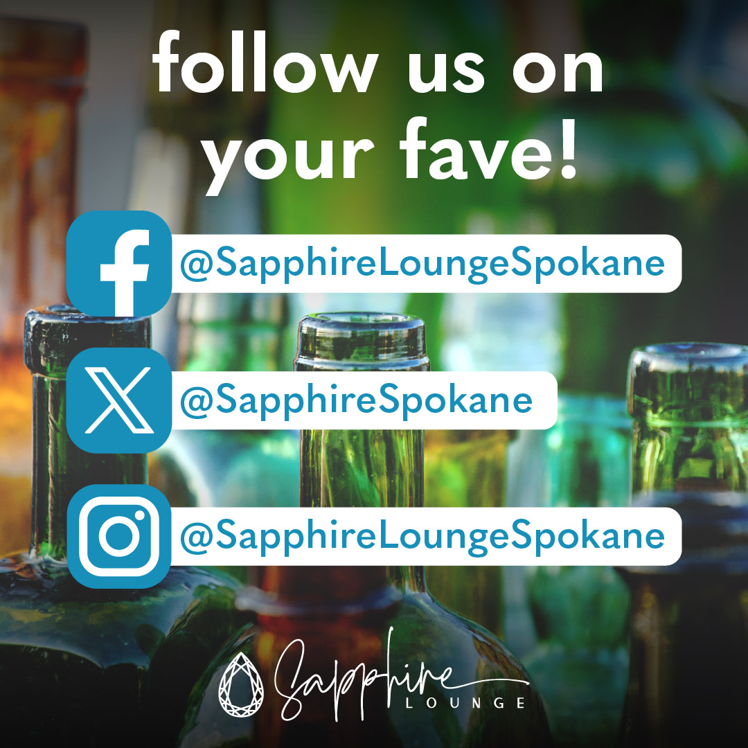 We are on ALL the socials! Follow us on whichever one you like best to stay up to date on all things Sapphire!!
#sapphirespokane #drinklocal509 #spokanecraftcocktails #Spokaneeats #spokanedrinks