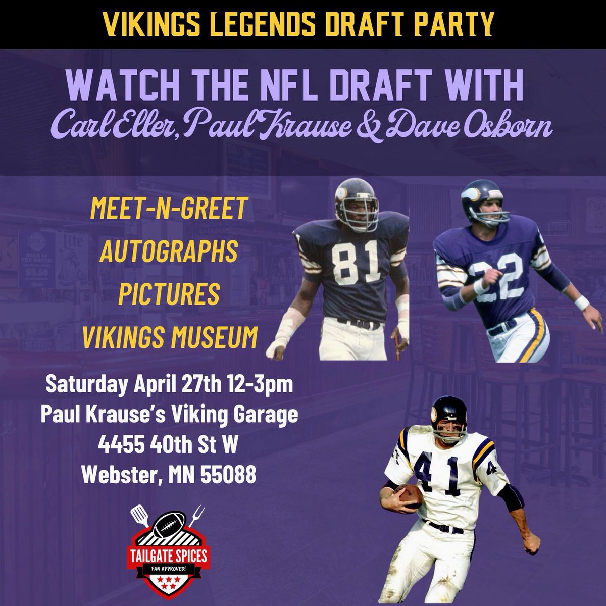 Looking forward to hosting you guys again. Join my day 3 draft party! Future Vikings and can’t wait to see who we get! RSVP before we fill up, at paulkrause22.com/store/p115/202…