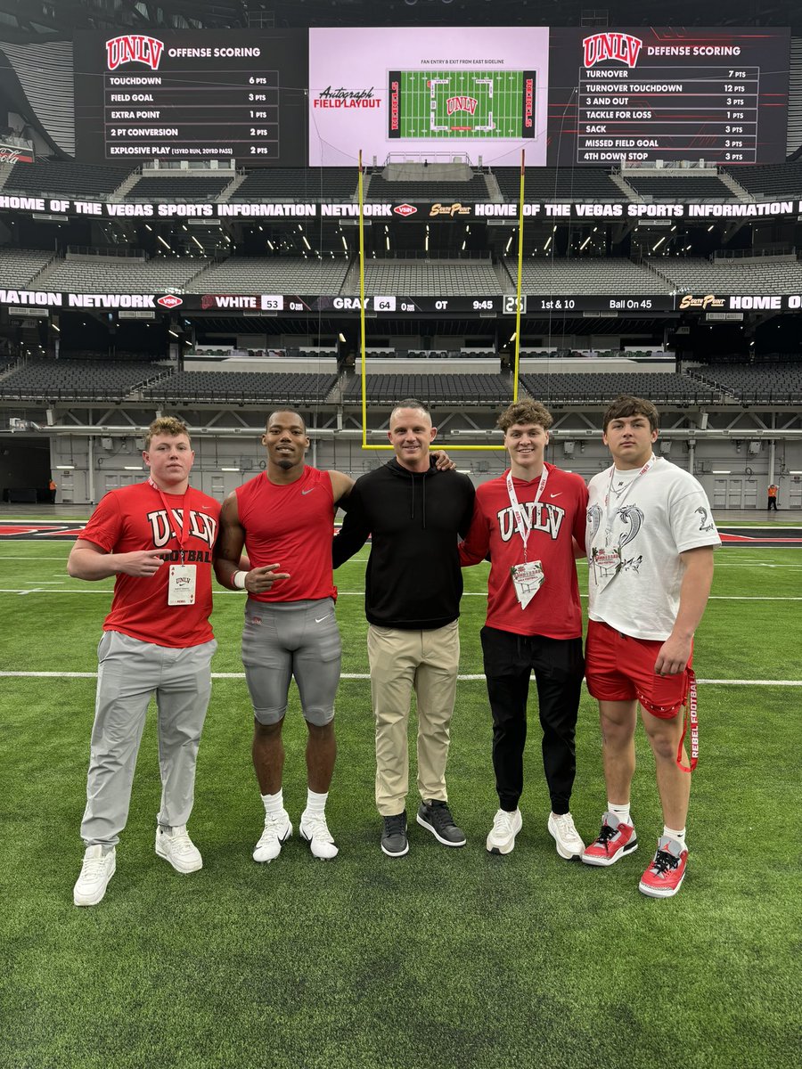 Casey Dick (@coachcdick) on Twitter photo Big time environment for a Spring game! Appreciate <a href="/unlvfootball/">UNLV Football</a> for the hospitality!! Keep the cannon Hot🔥🔥! Bright future for the Rebels!!
<a href="/rhettatidwell/">rhettatidwell</a>
<a href="/powell_mani/">Mani powell</a>
<a href="/GarytOdom/">Garyt Odom</a>
<a href="/ParkerMeese/">Parker Meese</a> Big time environment for a Spring game! Appreciate <a href="/unlvfootball/">UNLV Football</a> for the hospitality!! Keep the cannon Hot🔥🔥! Bright future for the Rebels!!
<a href="/rhettatidwell/">rhettatidwell</a>
<a href="/powell_mani/">Mani powell</a>
<a href="/GarytOdom/">Garyt Odom</a>
<a href="/ParkerMeese/">Parker Meese</a>