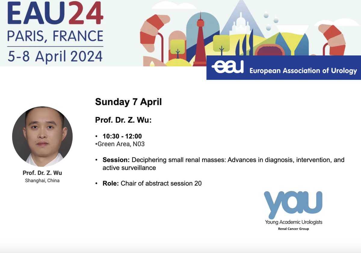 📣#EAU24 Sunday session coming 🔥with EAU-YAU RCC working group members presentations on: ☑️ implications of newly -proposed TNM classification for RCC ☑️Quality metrics for #renalcellcarcinoma surgical care and much more! @Ric_Campi @wuzhenjie17 @Uroweb