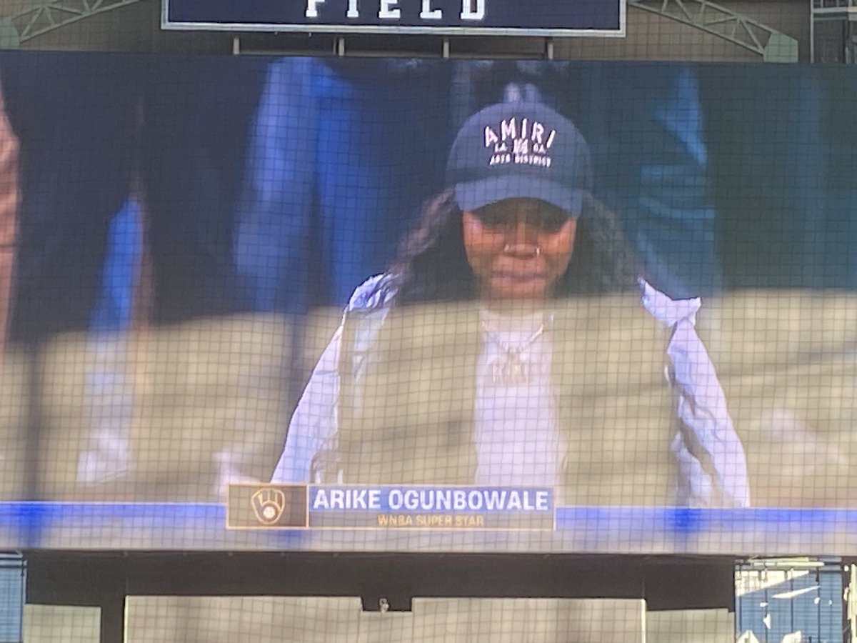 Arike Ogunbowale with the first pitch at the Brewers game and painted the corner.
