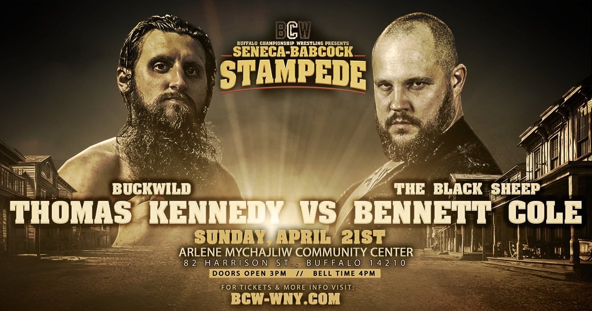 📢 MATCH ANNOUNCEMENT 📢 @BuckWildTommyK returns to single’s action at The Seneca-Babcock Stampede when he battles the returning “Black Sheep” Bennett Cole! For advance tickets and more information on the card: bcw-wny.com #BCWWNY #Stampede #Buffalo #WNY