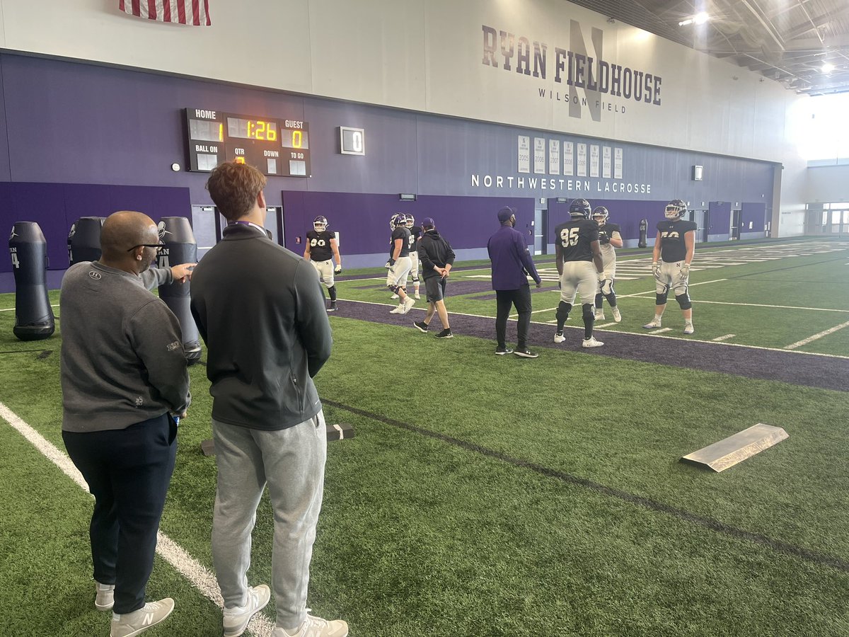 Great to be back at Northwestern for a spring practice! Thanks again for inviting me to spend the morning with the team, and the great conversations with the coaches. @BDPRecruiting @Coach_Mulford @CoachSmith_9 @AllenTrieu @PrepRedzoneIL @DeepDishFB @NUFBFamily @EDGYTIM