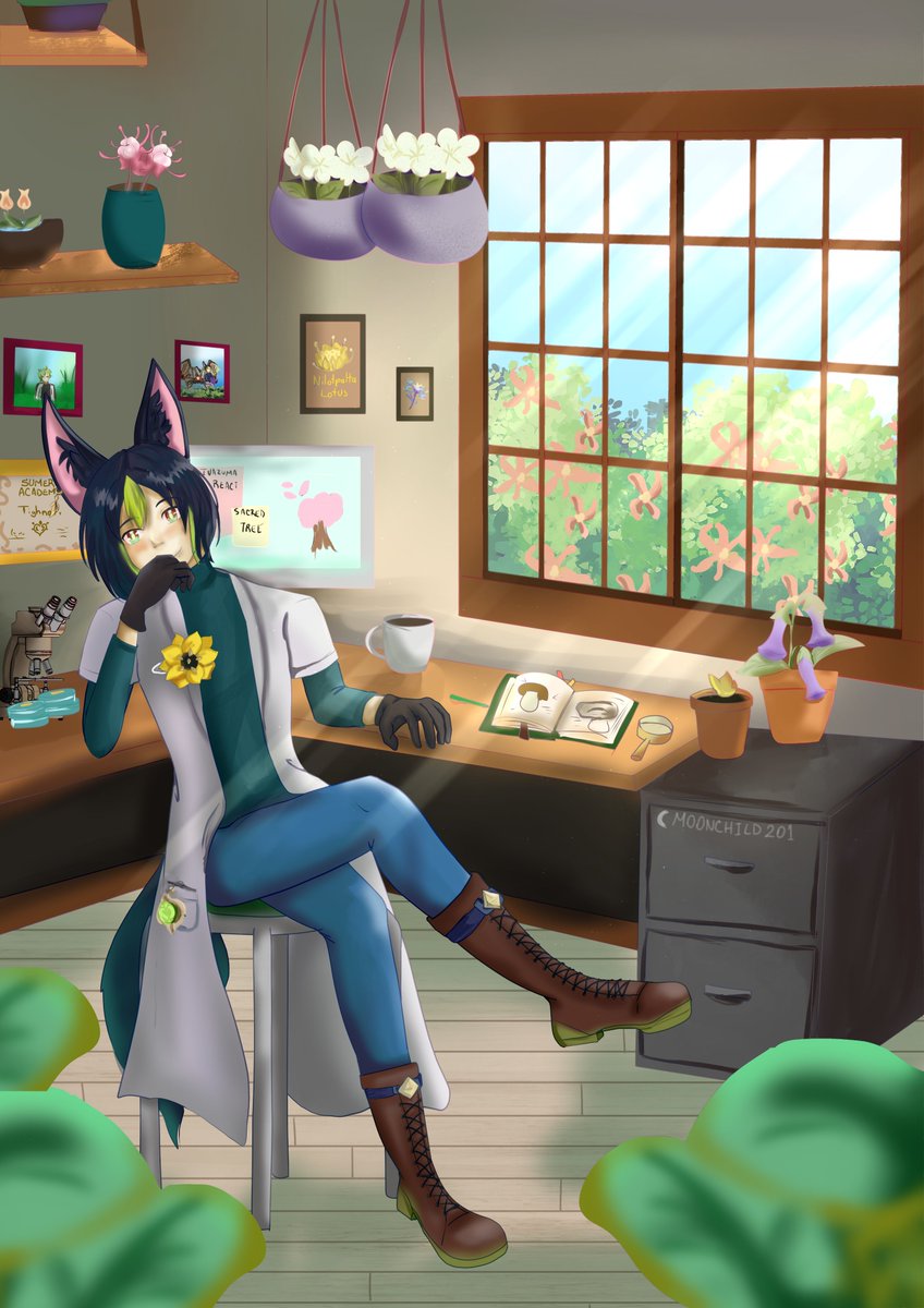 I decide to  draw Tighnari as a biologist researcher, i think it suits him. Also i  draw some plants of Genshin and add some details that i really like to  do @xppen @xppen_latam
#tighnaribyXPPen 
#teyvatfashionWithXPPenes #teyvatfashionWithXPPenla 
#tighnari #genshinimpact