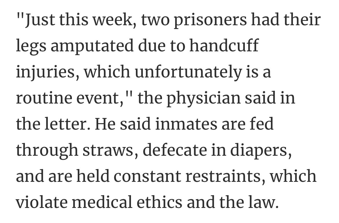 Some Palestinian prisoners held in Israel require “routine” leg amputations from being held in constant restraint, handcuffed by all four limbs, 24 hours a day. Welcome to Israel, most moral army in the world. haaretz.com/israel-news/20…
