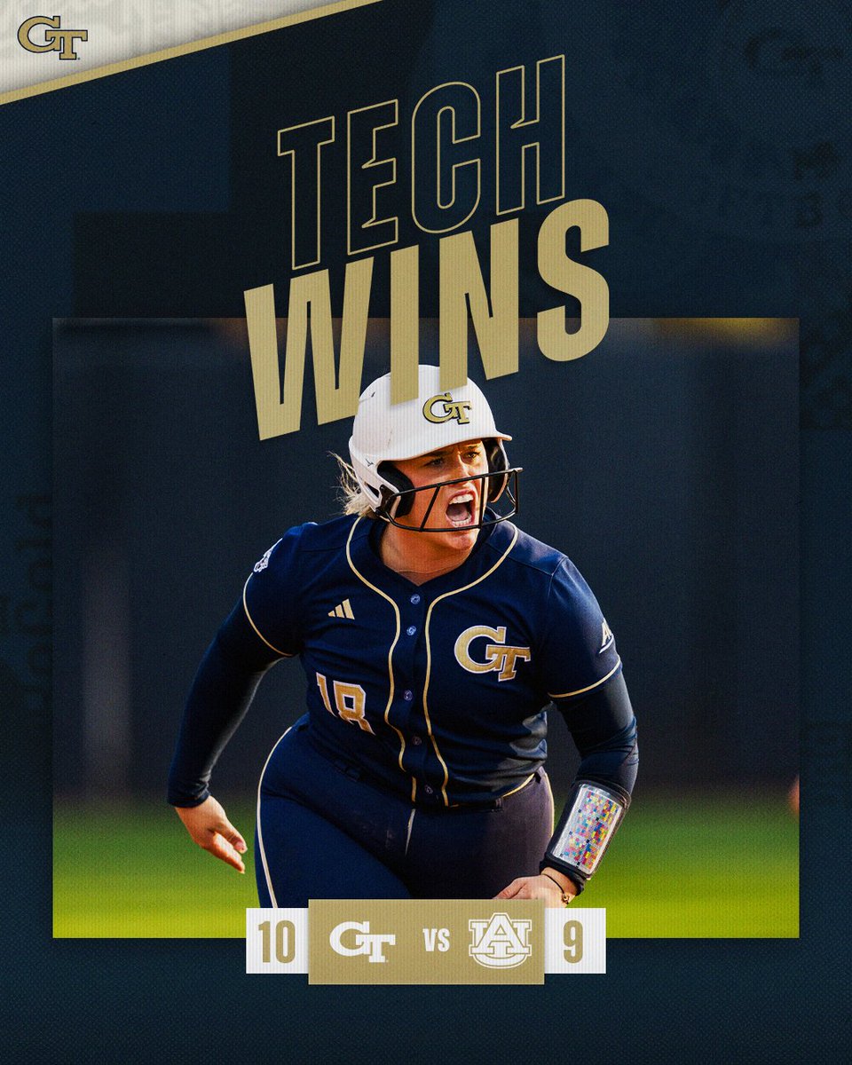 TECH WINS!!! Three home runs from Sara Beth Allen and the Jackets take down Auburn on the road! #StingEm x #BeGold