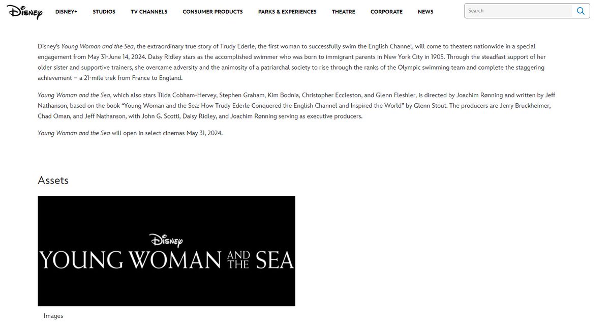Disney UK site Young Woman and the Sea #DaisyRidley #Youngwomanandthesea