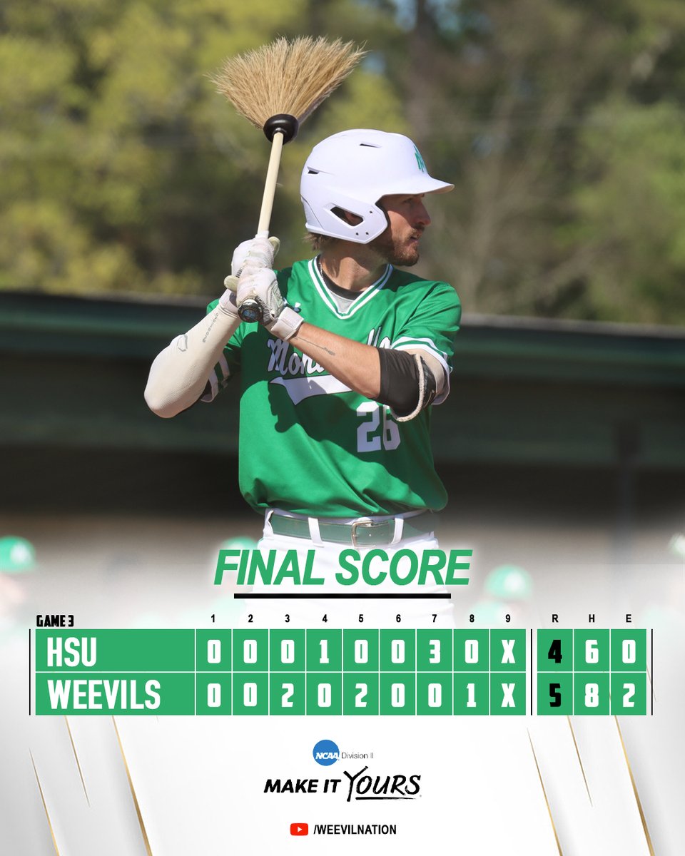 GET OUT THE BROOMS! 🧹 Parker Dorrance walks it off in extras to complete the series sweep over Henderson State. #WeevilNation