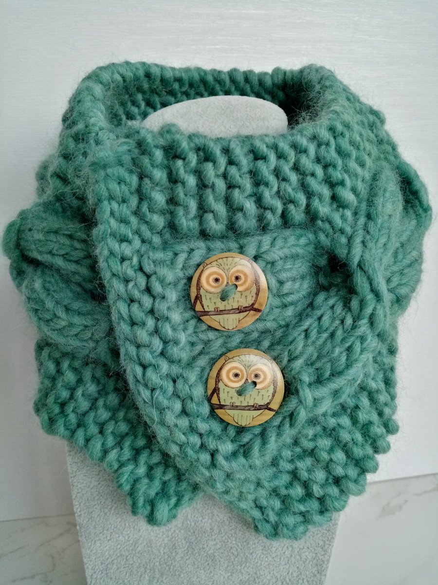 Cable knit neckwarmer in Lakeside green with wided-eyed owl button closing 🦉
folksy.com/shops/littlere…
#CraftBizParty
#HandmadeHour
#cableknit
#handknitted
#ireland
#UKgifthour
#folksyuk
#neckwarmers
#specialoccasions
#owls