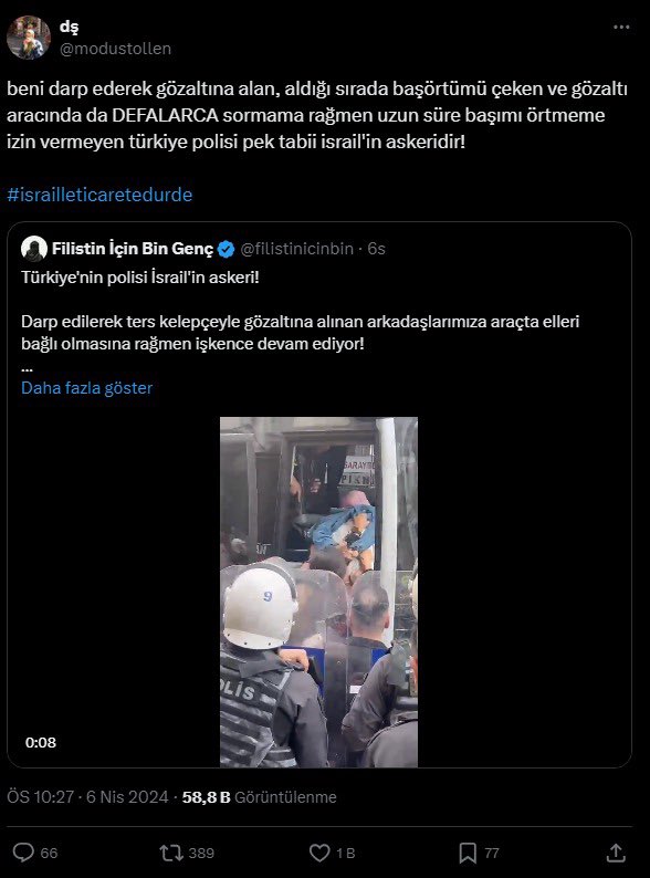 Hava öyle puslu ki ! Şeytan bile müslüman mintanı giyiyor!

Filistin için destek yürüyüşü yapan müslüman kılığına giren şahıs provokatör çıktı !

Müslümanların yumuşak karnını bilen bu provokatörlere mahal vermemek için ters kelepçe yapılıp ekmeklerine yağ sürmemek lazım !