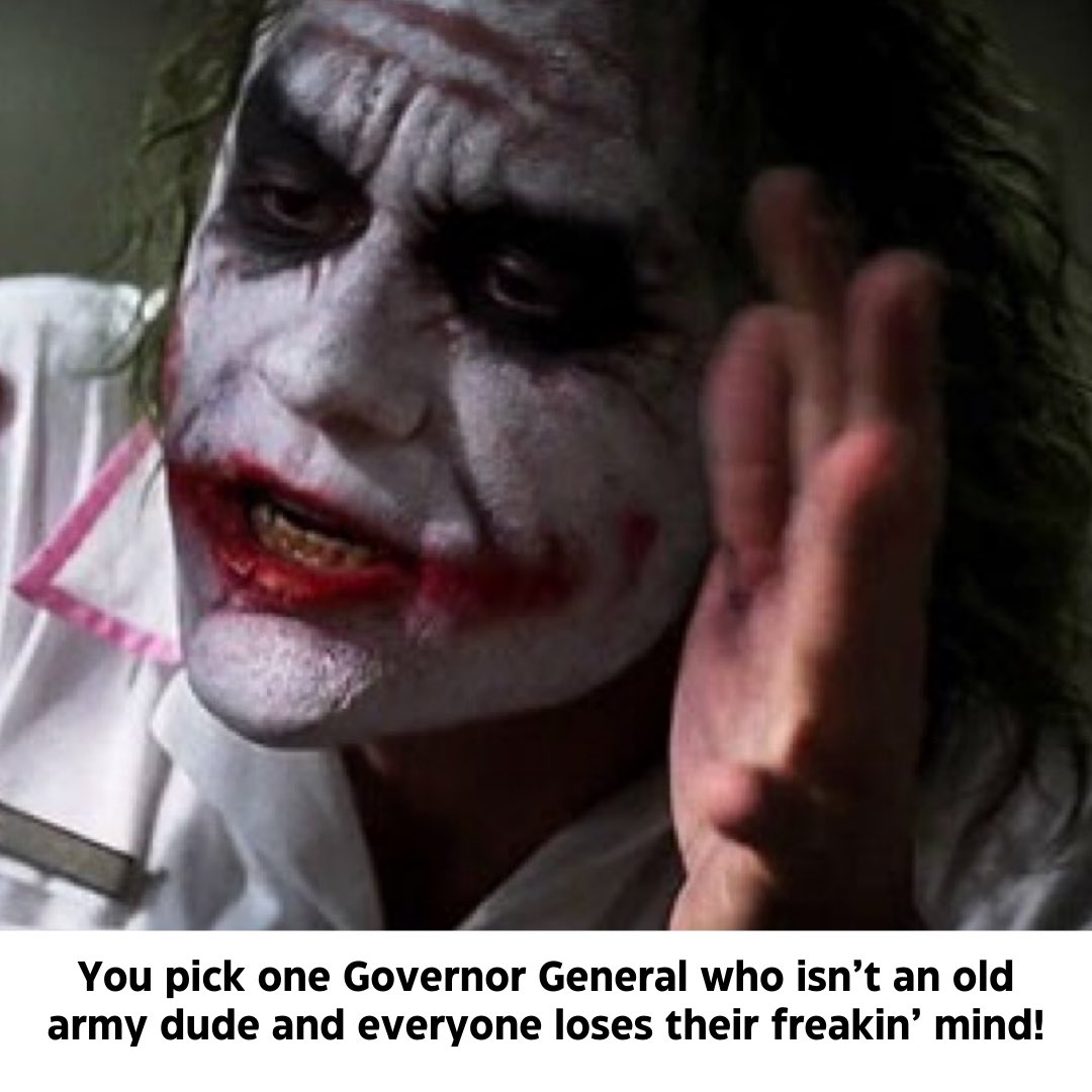 You pick one Governor General who isn’t an old  army dude and everyone loses their freakin’ mind! #insiders #samMostyn