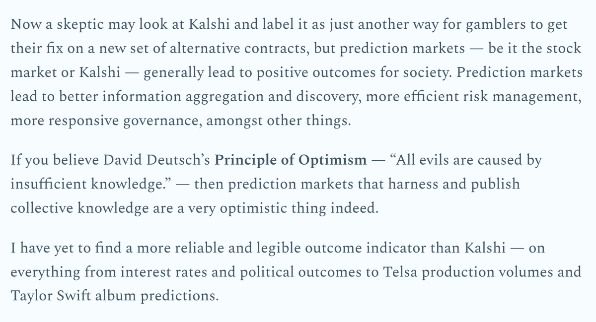 'I have yet to find a more reliable and legible outcome indicator than Kalshi' @packyM's explanation of Kalshi's social value is on point.