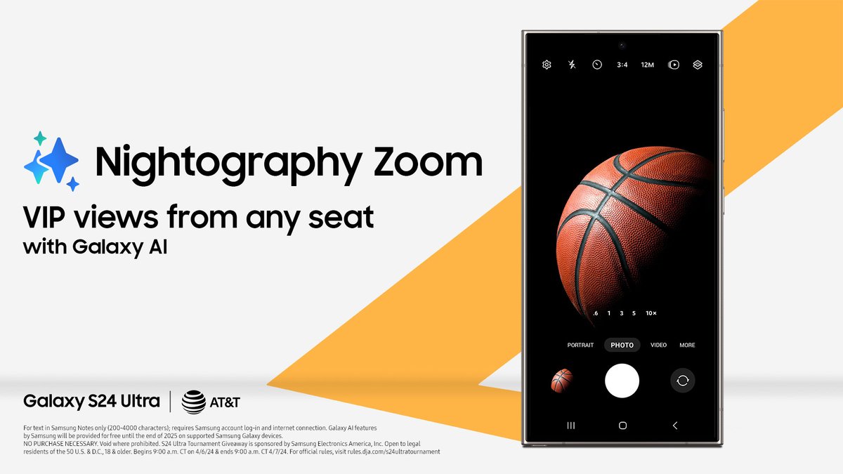 Here’s your chance to score a new Galaxy S24 Ultra during the 🏀 Tournament! How to enter: 🔁 Quote this post with your favorite Galaxy AI feature 👋 Tag @SamsungMobileUS #️⃣ Include #GalaxyAI, #GalaxyS24 Ultra and #GalaxyS24Tournament NO PURCH NEC. Open to 50 US & DC, 18+.…