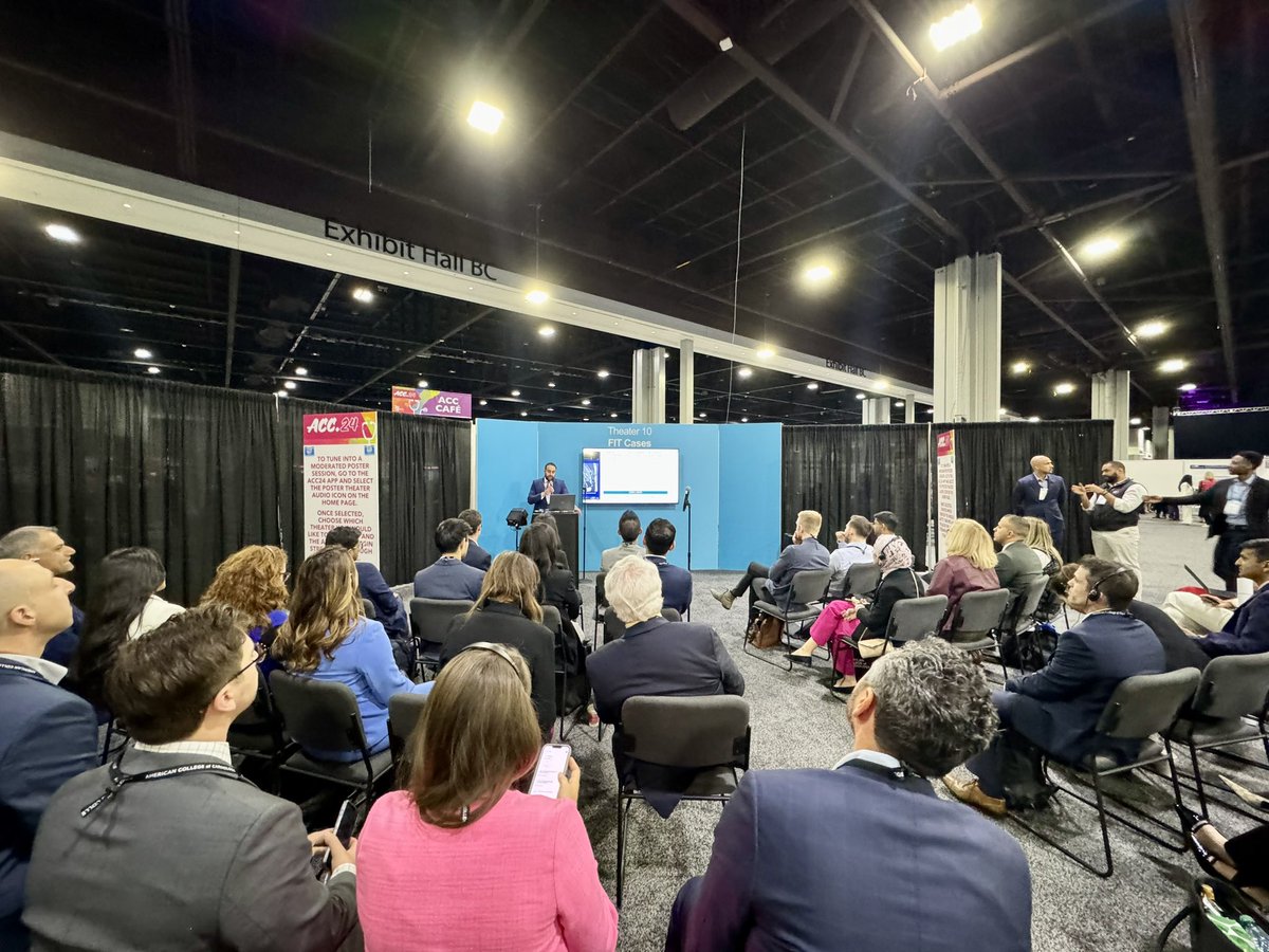 Packed house for 3rd year fellow @ArjunKanwalMD presentation on the topic of “To Play or Not to Play” in apical HCM patients moderated by @JeffHsuMD ! We can’t wait to see all Arjun will do in the next stage of his career with a focus on Sports Cardiology and HCM! #ACC24