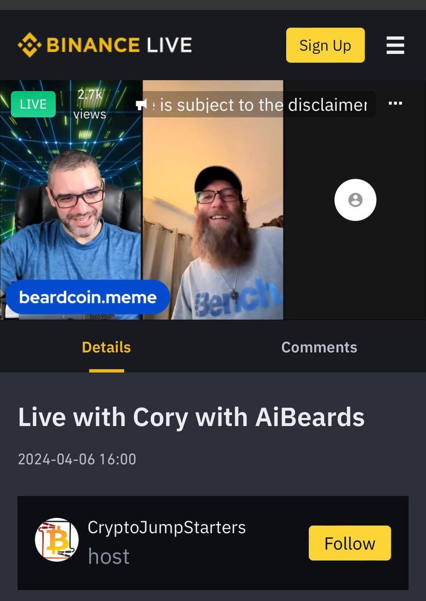 Thank you everyone who came out to support #Beard tonight on #BinanceLive. @crypto_Reds you are absolutly amazing, thank you for having us.  2.7K views!! 

#BSCBeardCoin #memeCoin #memeCoin
