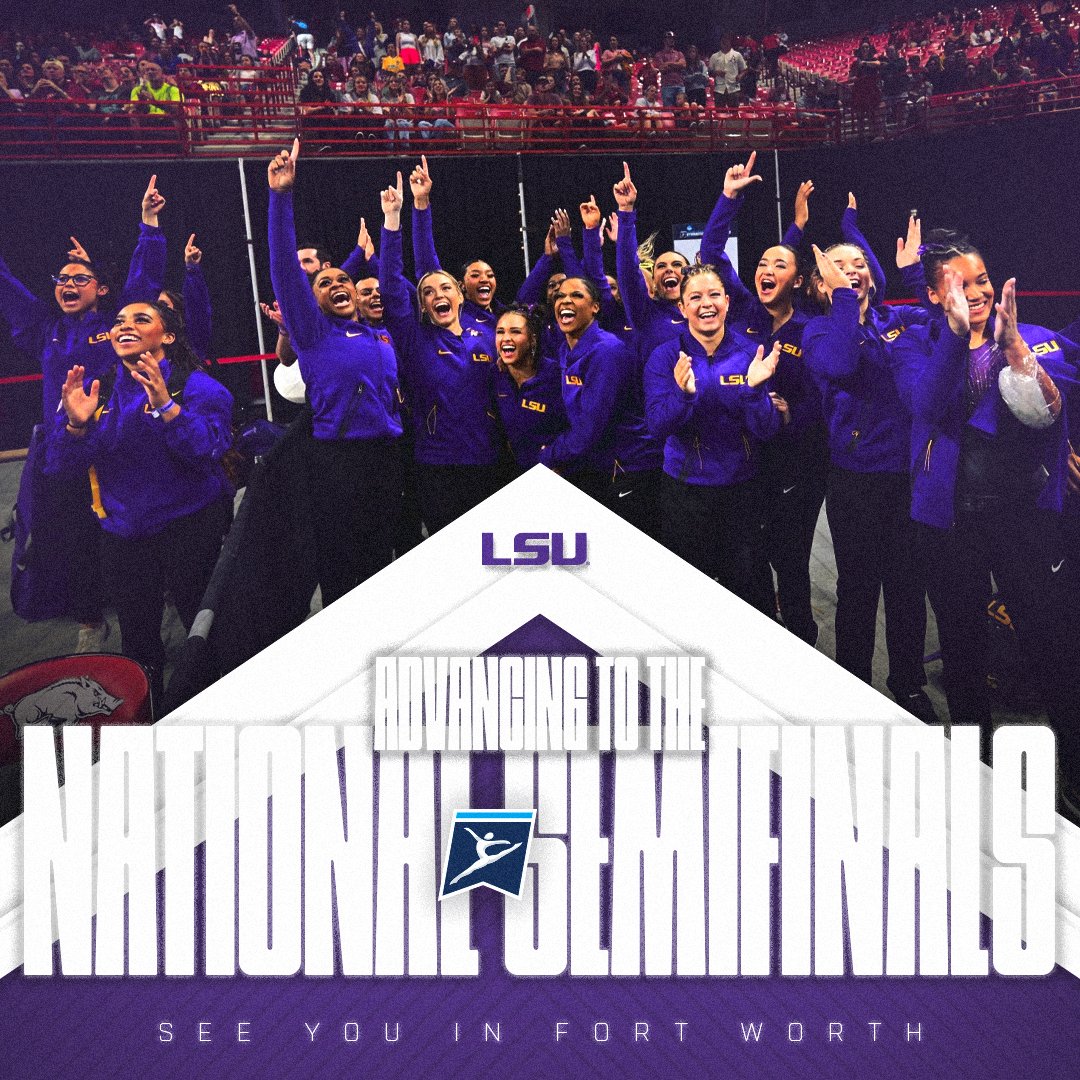 SEE YOU IN FORT WORTH! 🎟️ No. 2 @LSUgym scorches through the Fayetteville Regional, earning a 198.250 to advance to the National Semis! #NCAAgym x #ItJustMeansMore
