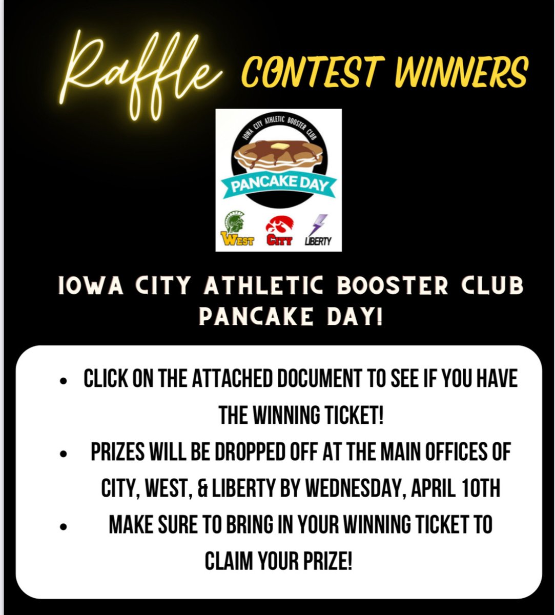 Thank you to all who made today such a great success! Raffle prizes will be dropped off at either Liberty, City, or West by Wednesday, April 10th!  Here are the winners!
drive.google.com/file/d/1GBheDM…