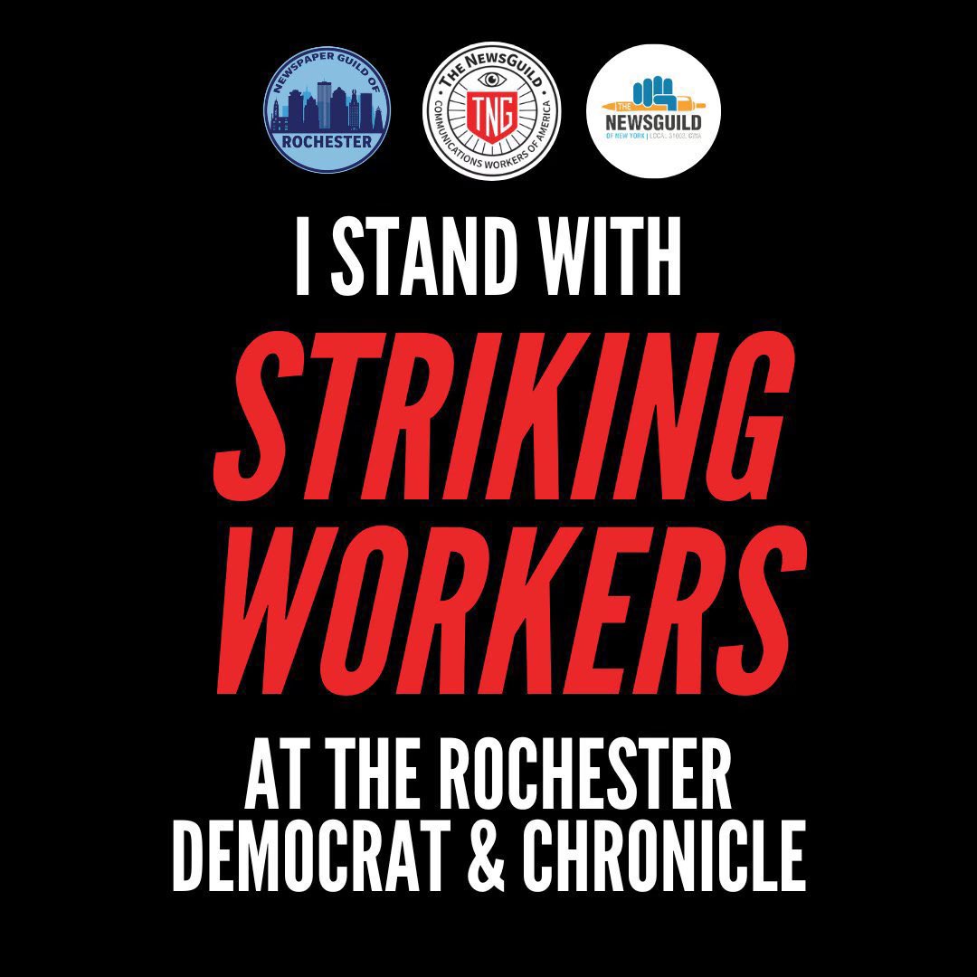 A thriving free press is vital to our democracy. I stand with the @rocnewsguild workers and @CWADistrict1 as they fight for a fair contract with @gannett. Local journalism is essential, journalists at the @DandC deserve a #faircontractnow.