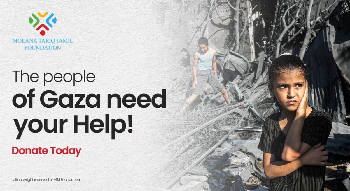 'Last few days of Ramadan, Extend Your Hand to Gaza: Donate Your Sadqa-e-Fitr Now! 🕌 Let's stand in solidarity with our brothers and sisters in Gaza by contributing your Sadqa-e-Fitr through MTJ Foundation. Your donation will provide vital assistance to those facing dire