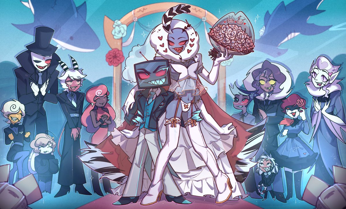 Happy Wedding!🦈🦋📺 #VoxVal #StaticMoth #HazbinhotelVox #HazbinhotelValentino #hazbinhotelfanart #HazbinHotelOC