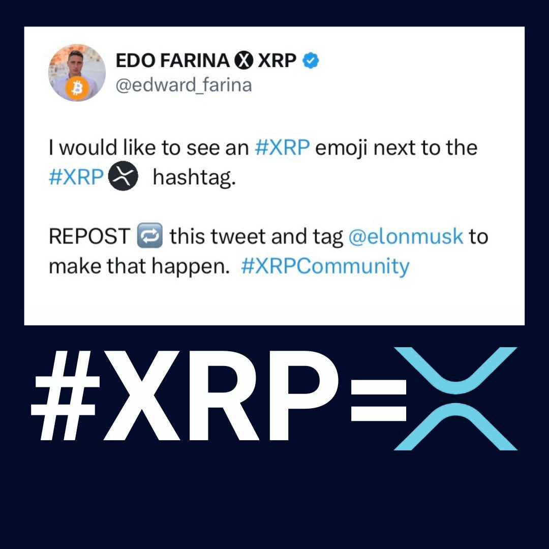 Just like #BTC  and #BNB  have emojis, I would like to see an #XRP emoji next to the hashtag. Let's make this viral! REPOST 🔁 this tweet and tag @elonmusk 🚀, let's make that happen. #XRPCommunity Please Retweet if you agree 🚀🚀🚀🚀