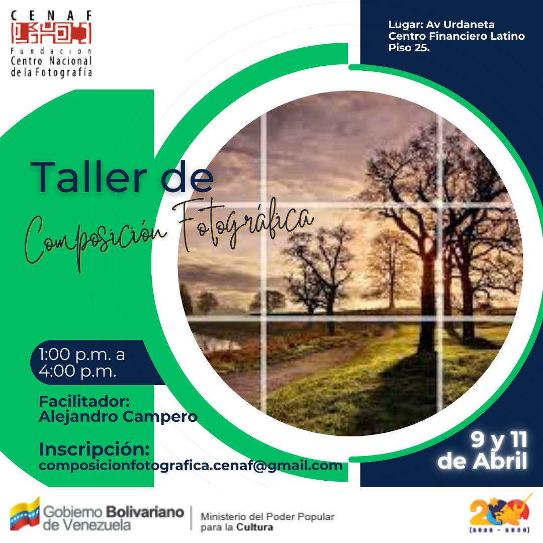 ✨ Te invitamos a participar en el Taller de Composición Fotográfica, que será impartido los días 9 y 11 de abril, por el facilitador @acampero30 , en las instalaciones del Cenaf, ubicada en la Torre del Centro Financiero Latino, piso 25, Av. Urdaneta. #RadiotomCanta