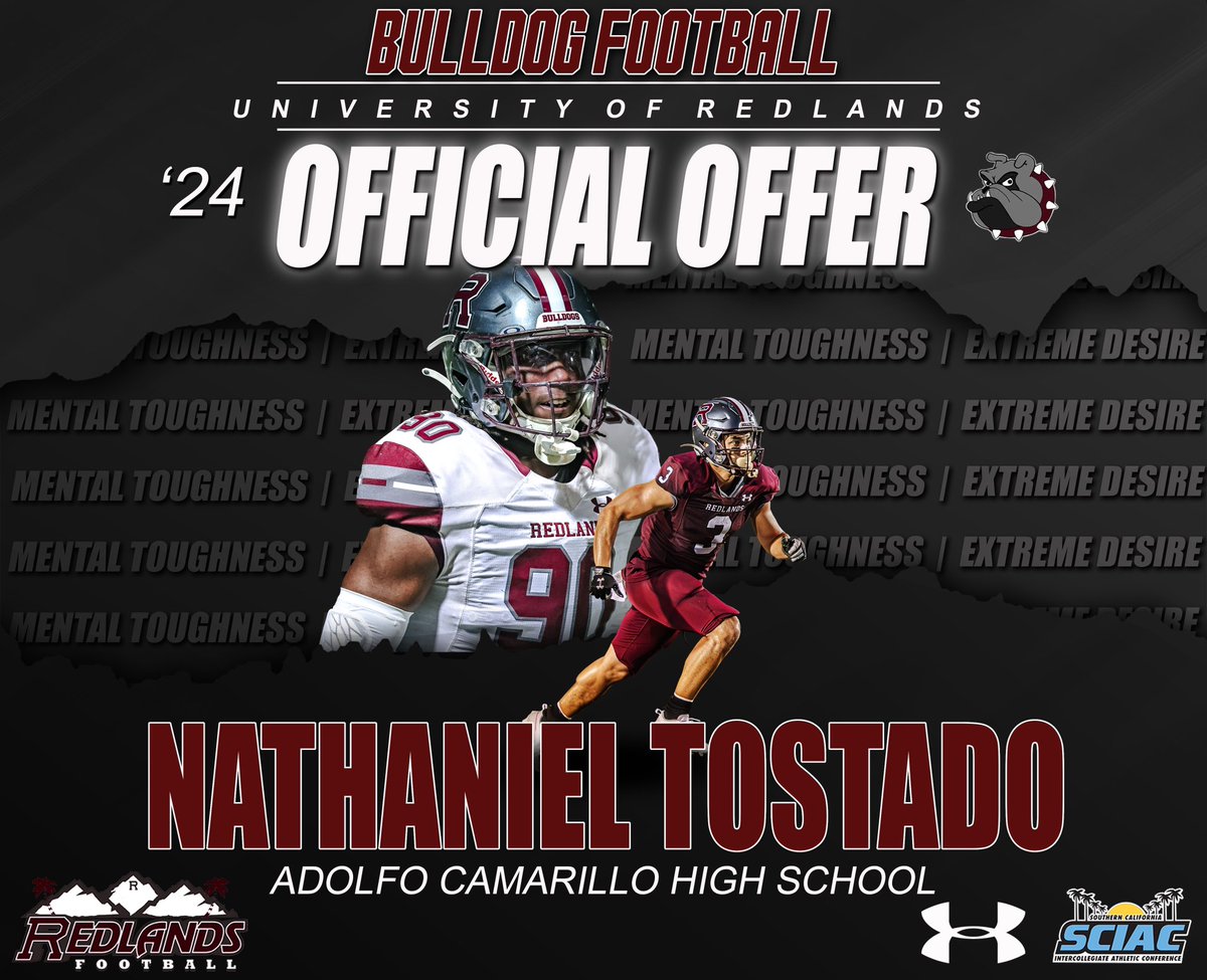 Blessed to receive an offer from Redlands University. Thank you to @UR_CoachMariani @CoachMMMoore @UR_CoachGood and the rest of the coaching staff. @CoachAnderson92 @DalePerizzolo @TheAcornSports @ACHS_Scorps_FB