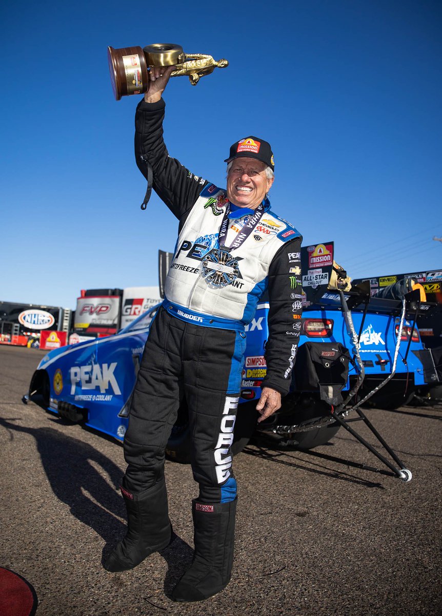 rebilasphoto's tweet photo. FORCE! Congrats to @NHRA legend @JohnForce_FC @JFR_Racing who picked up his record 156th funny car Wally in the @peakauto Camaro at @RaceFMP in the delayed #Winternats final. 

📸 @rebilasphoto https://t.co/DAarg5bwDZ