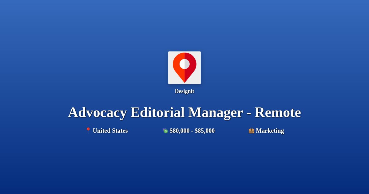 👋 Designit is hiring remotely for a Advocacy Editorial Manager - Remote.
Salary: $80,000 - $85,000
#remotejob #remotework #jobalerts #hiringnow #workfromhome #jobsearch #jobhunt #jobseekers #careeradvice #jobhiring #Marketing
Apply now! 👇
dailyremote.com/remote-job/adv…