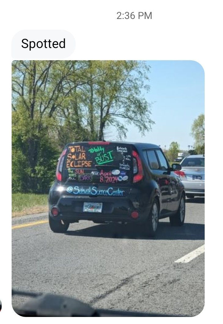 SidewalkSciGuy's tweet photo. Somebody sent this picture to SSC π
π
so glad we're THAT car! #SidewalkScienceCenter #TotalityOrBust #GoSeeTheEclipse https://t.co/DrABkXrumJ