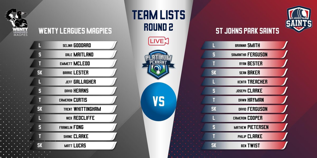 📺 𝗟𝗜𝗩𝗘

Wenty Leagues Magpies 🆚 St Johns Park

Wenty Leagues Magpies host St Johns Park in what promises to be a cracking match in Round 2 

Watch live 👉 m.youtube.com/live/QXg0zYb5g…

#platinumpennant #bowlsnsw