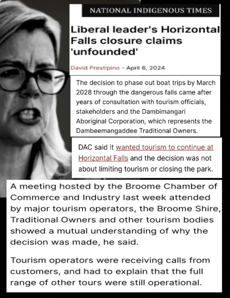 #WALibs #wapol #HorizontalFalls #LibbyMettamLies
#LibbyMettam hasn’t even spoken to #Indigenous Groups but is completely disrespectful in her comments about #FirstNations people. She also Voted Against #TheVoice but hasn’t consulted with them.

nit.com.au/06-04-2024/106…