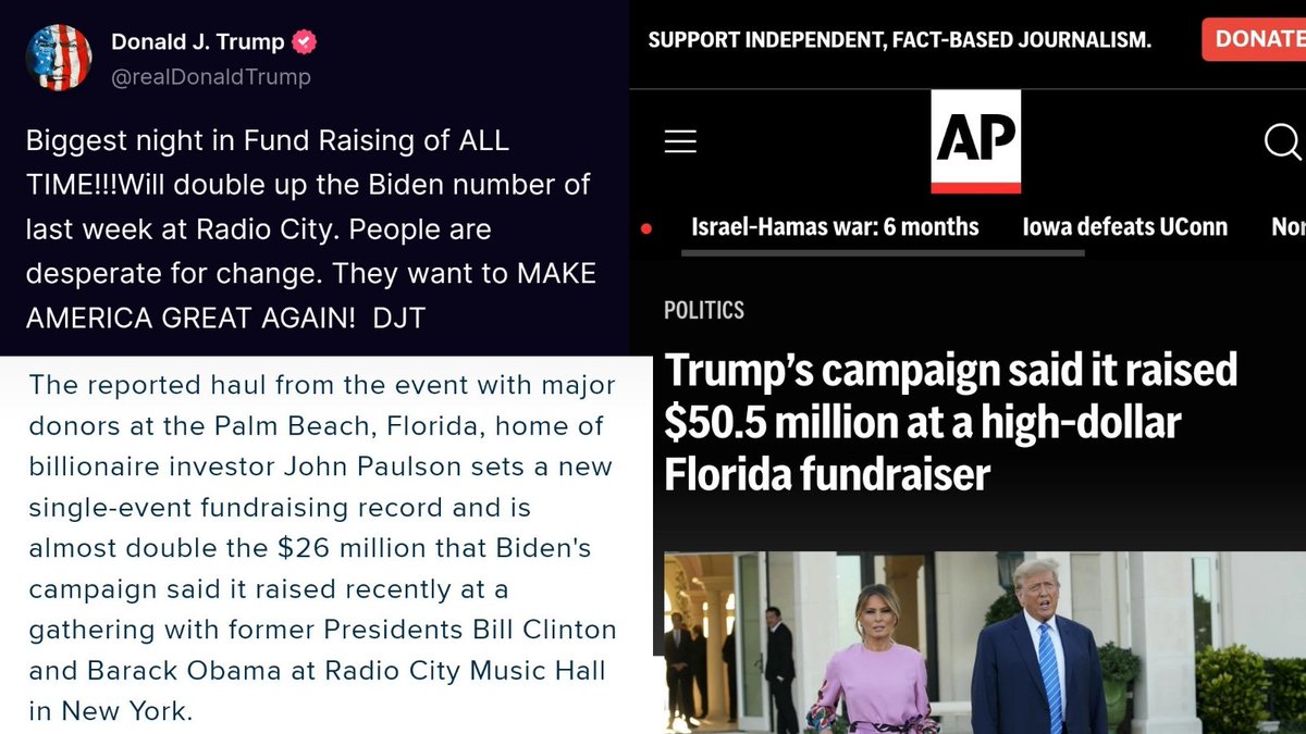 Would you look at that 👀 @realDonaldTrump just absolutely crushed broken brain Biden's single-event fundraising record Donny T just about doubled it 🫡 #MAGA 🇺🇲👏🏿🙌🏾 #Trump2024