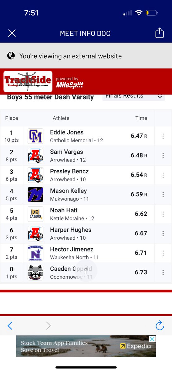 Broke the meet record in both the 4x1 (44.32) and 4x2 (131.74) with a split of 22.91 in the 200. Also got a pr in the 55 with a time of 6.67. @CoachHerriot @CoachHarris28 @MJ_NFLDraft