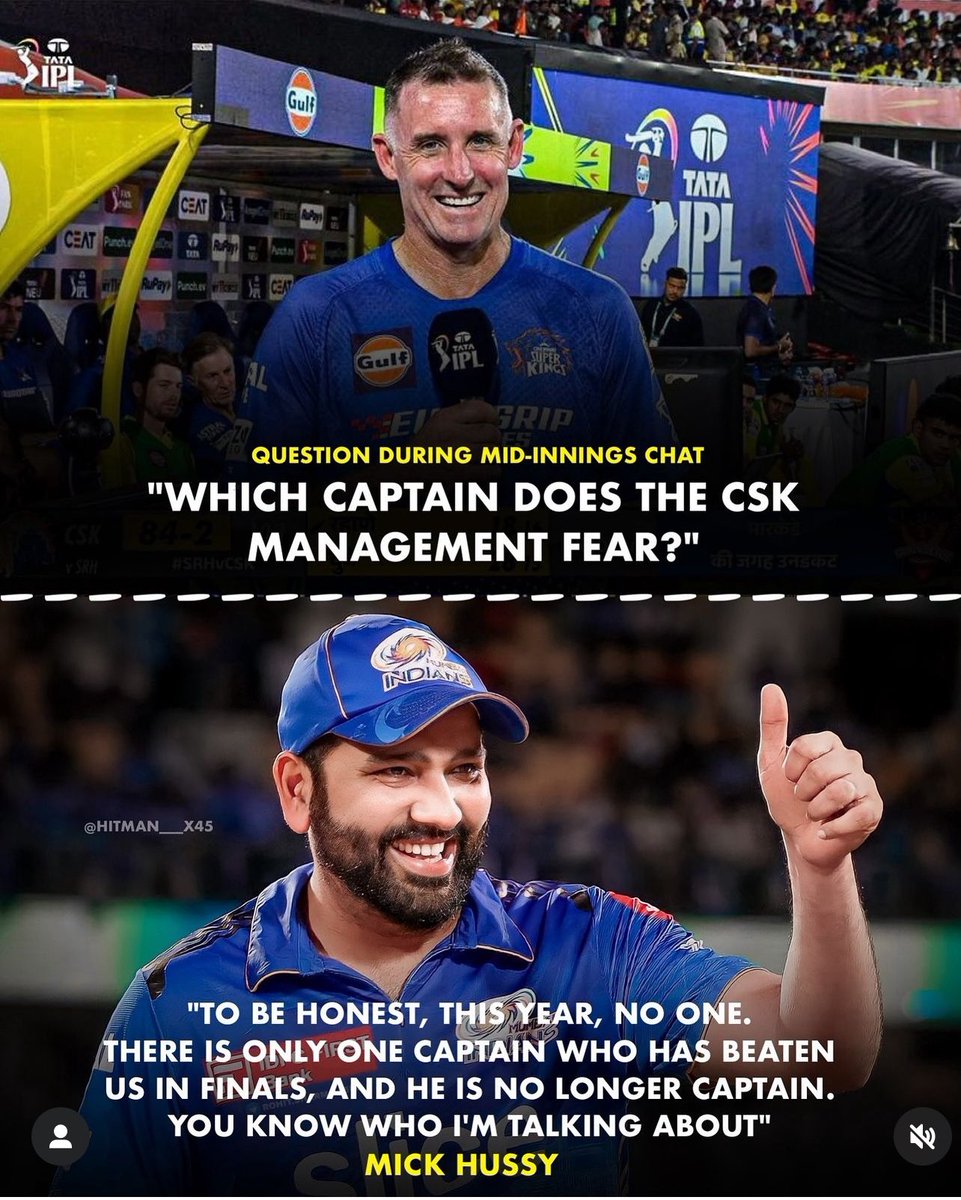 The fear of rohit sharma 
#csk #MumbaiIndians #ChennaiSuperKings #mi #DHONI𓃵 #RohitSharma𓃵 #IPL #iplfinals