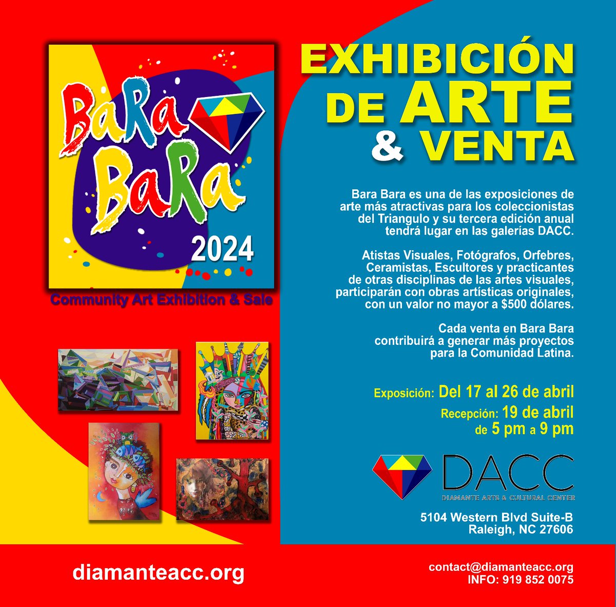 Last call to local artists!🎨Showcase and sell your artwork at Bara Bara 2024 
Submissions?Inscripciones: loom.ly/b58JDrA🎉🎨 
¡Última llamada para artistas!🎨Muestra y vende tu obra de arte en Bara Bara 2024