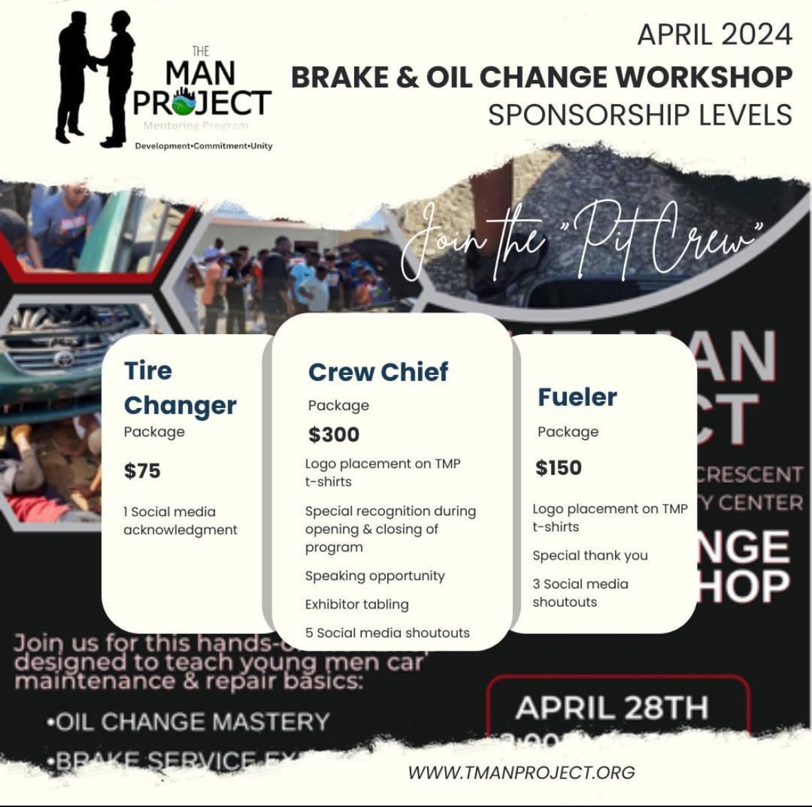 Calling all potential sponsors! Are U ready to rev up your brand's visibility and support our Brake & Oil Change Workshop? Check out our sponsorship opportunities: Don't miss this chance to showcase your brand, connect with our audience, and be part of an unforgettable event!