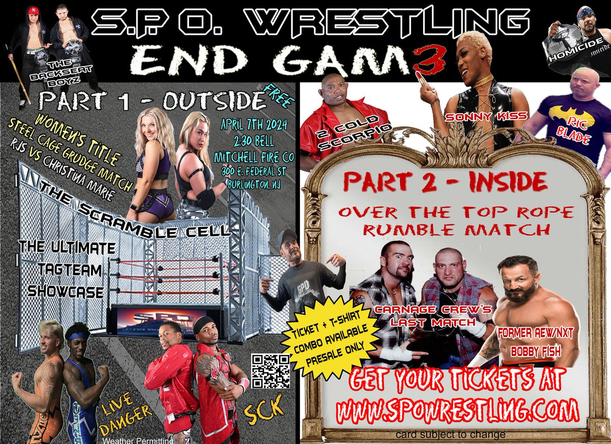 Need something...unexpected? SUNDAY, check out @SPOWrestling 'End Gam3' at the Mitchell Fire Co, 300 E Federal ST, Burlington, NJ at 2:30 p.m.! Come see what I'm up to! #TrustInPhil #PresidentOfWrestling #BestPhilinWrestling