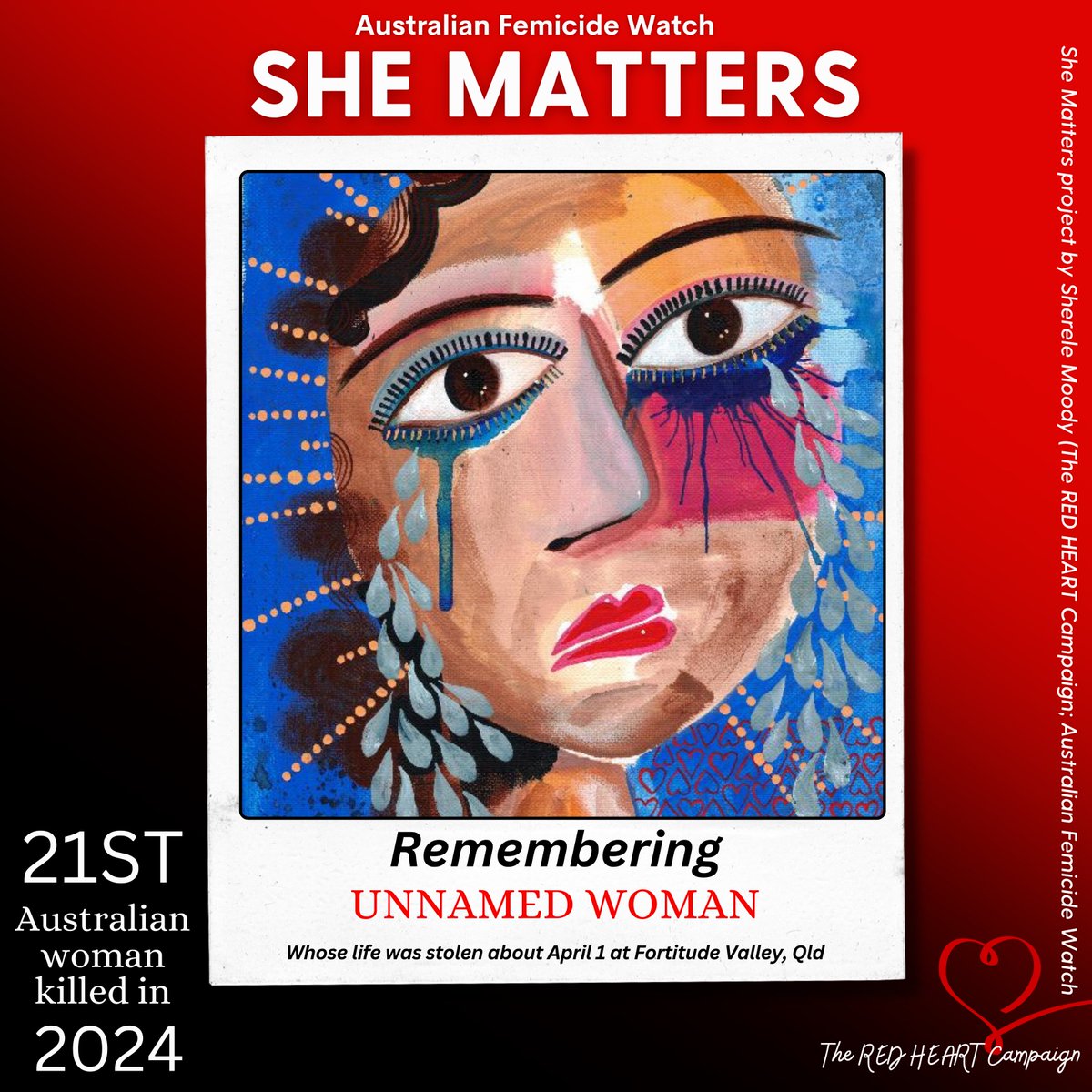❤️SHE MATTERS: UNNAMED WOMAN!❤️ On April 2, police undertook a welfare check at an apartment in Fortitude Valley, Queensland. Here they found the body on an unnamed 66-year-old woman. Her son has since been charged with her murder. She is the 21st Australian woman killed this