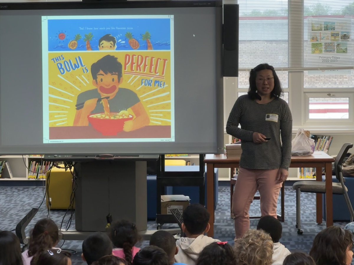 To help us celebrate National School Library week, author Pat Tanumihardja visited with first graders in the library. Each student got a free hardcover copy of her book, Ramen Is For Everyone, courtesy of RIF (Reading is Fundamental) of Alexandria.  #NationalLibraryWeek #AASLslm