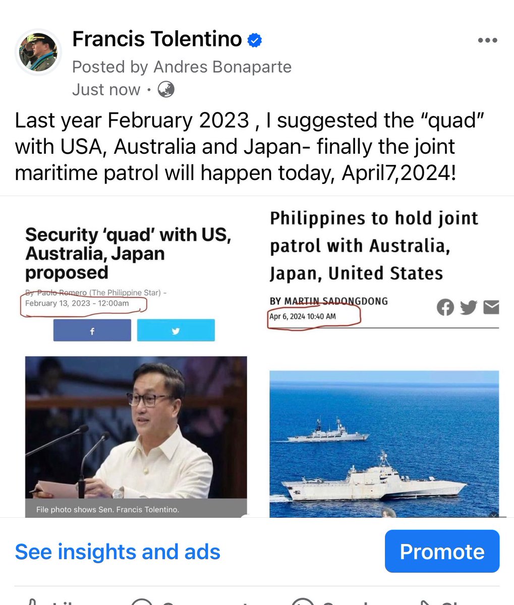 Joint maritime patrol in West Philippine Sea starts today (April 7,2024)- modesty aside,I remember proposing this last year to ensure regional stability.