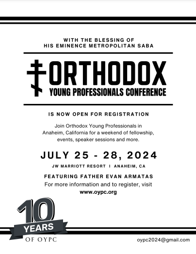 The Orthodox Young Professionals Conference (OYPC) is July 25-28 in Orange County, CA.

#SaintPaulEmmaus #OrthodoxYoungProfessionalsConference #OYPC