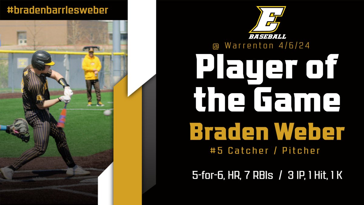 POTG - @BradenWeber25 (<a href="/McKendree_BSBL/">McKendree University Baseball</a>, you're getting a good one.  Period.)

<a href="/Gavinki52197888/">Gavin king</a> 3-for-5, 2 RBIs, 2 Runs
<a href="/LonnieLand6/">Lonnie Land</a> 3-for-3, 3 RBIs, 3 Runs, 2 BBs
<a href="/EricWil2024/">Eric Williams</a> 3-for-3, HR, 4 RBIs, 3 Runs
<a href="/JacksonJCarter/">Jackson Carter</a> 2-for-5, RBI, 3 Runs
