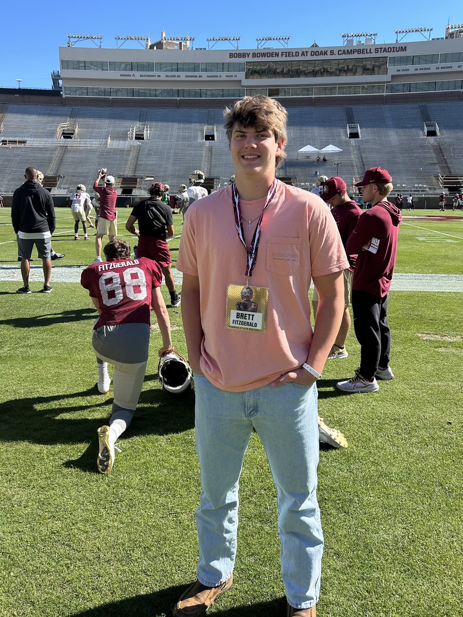 Thank you to @Coach_Barfield for a great visit to @FSUFootball today! I can’t wait to be back down in the summer! @CCPackersFball @CoachHoon @FSUCoachJP @tophskickers @RecruitGeorgia