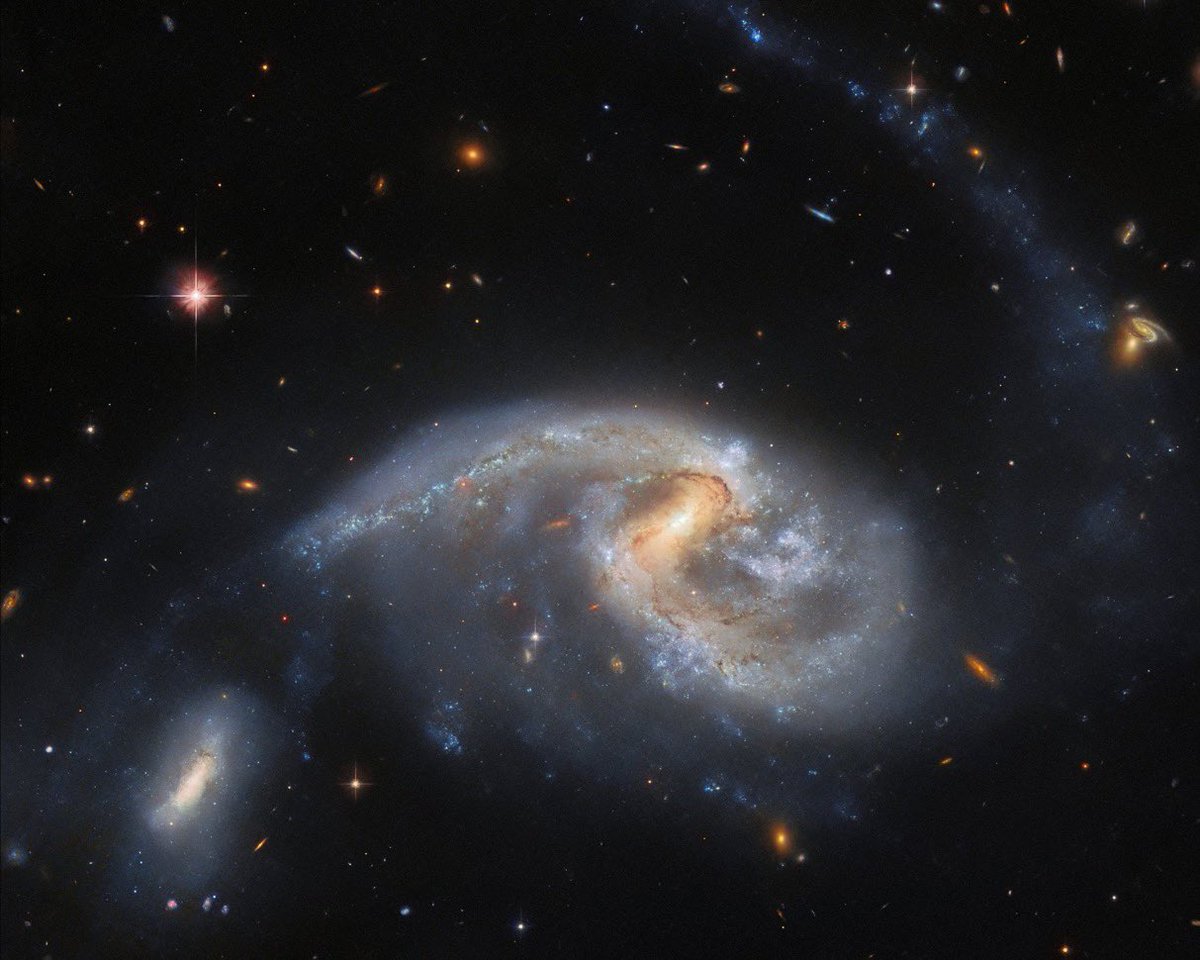 Galaktische beste Freunde 🌀

Die Spiralgalaxie im Bild dieser Woche #HubbleFriday ist NGC 5996. Darunter links befindet sich eine kleinere Begleitgalaxie namens NGC 5994.

Zusammen ist dieses Paar als Arp 72 bekannt. Sie sind beide etwa 160 Millionen Lichtjahre von der Erde