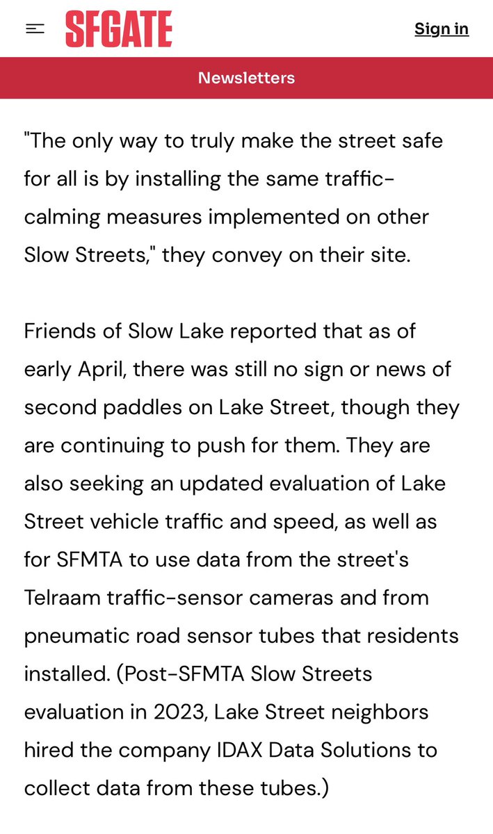 New @SFGate report on Slow Streets—and SFMTA’s continuing, inexplicable neglect of Slow Lake. SFMTA hasn’t even *measured* Lake traffic for 15 months. Lake is clearly out of compliance with the 1000/car day metric. Why have metrics if you don’t measure? sfgate.com/news/bayarea/a…