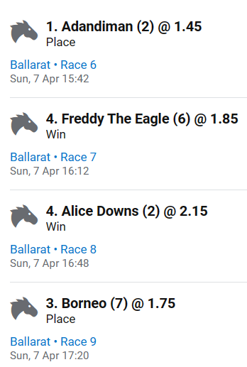 DavesRetired's tweet image. 🏇 Ballarat today. #BitOfFun #BeerMoneyBets Odds are $10.09 🤞 #YouDoYou