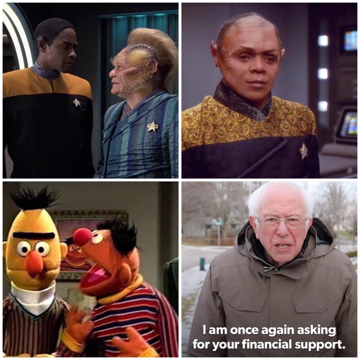 Tuvok + Neelix = Tuvix
Bert + Ernie = Bernie