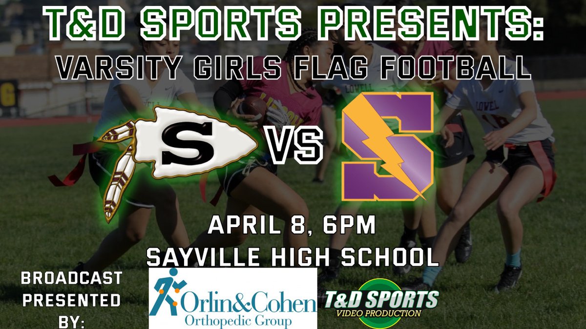 T & D Sports Video Productions (@tdsportsvideo) on Twitter photo <a href="/TDSportsvideo/">T & D Sports Video Productions</a> Join us on Monday April 8 at 7pm as we broadcast Sachem N at Sayville Girls Flag football on Youtube youtube.com/live/WSC3pIluq… Broadcast presented by Orlin & Cohen Sports Medicine <a href="/TDSportsvideo/">T & D Sports Video Productions</a> Join us on Monday April 8 at 7pm as we broadcast Sachem N at Sayville Girls Flag football on Youtube youtube.com/live/WSC3pIluq… Broadcast presented by Orlin & Cohen Sports Medicine